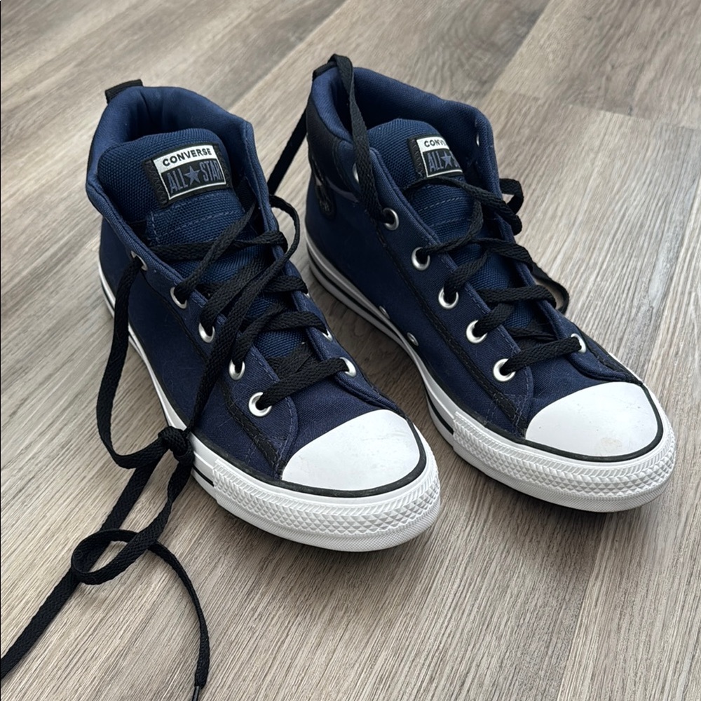 Converse Blue and Black High-Top Sneakers with Rubber Sole